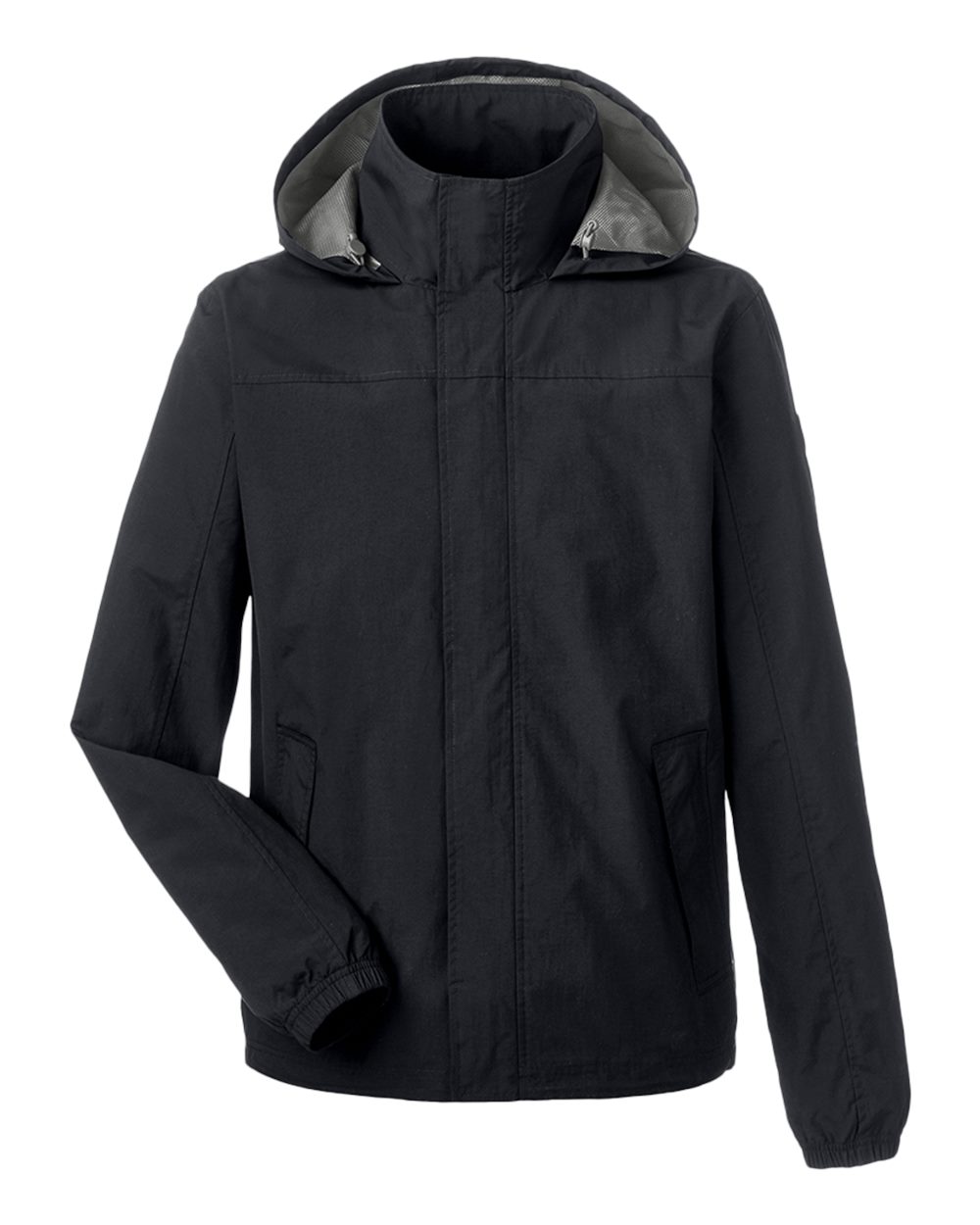 Front View of Black Voyage Hooded Rain Jacket - N17182