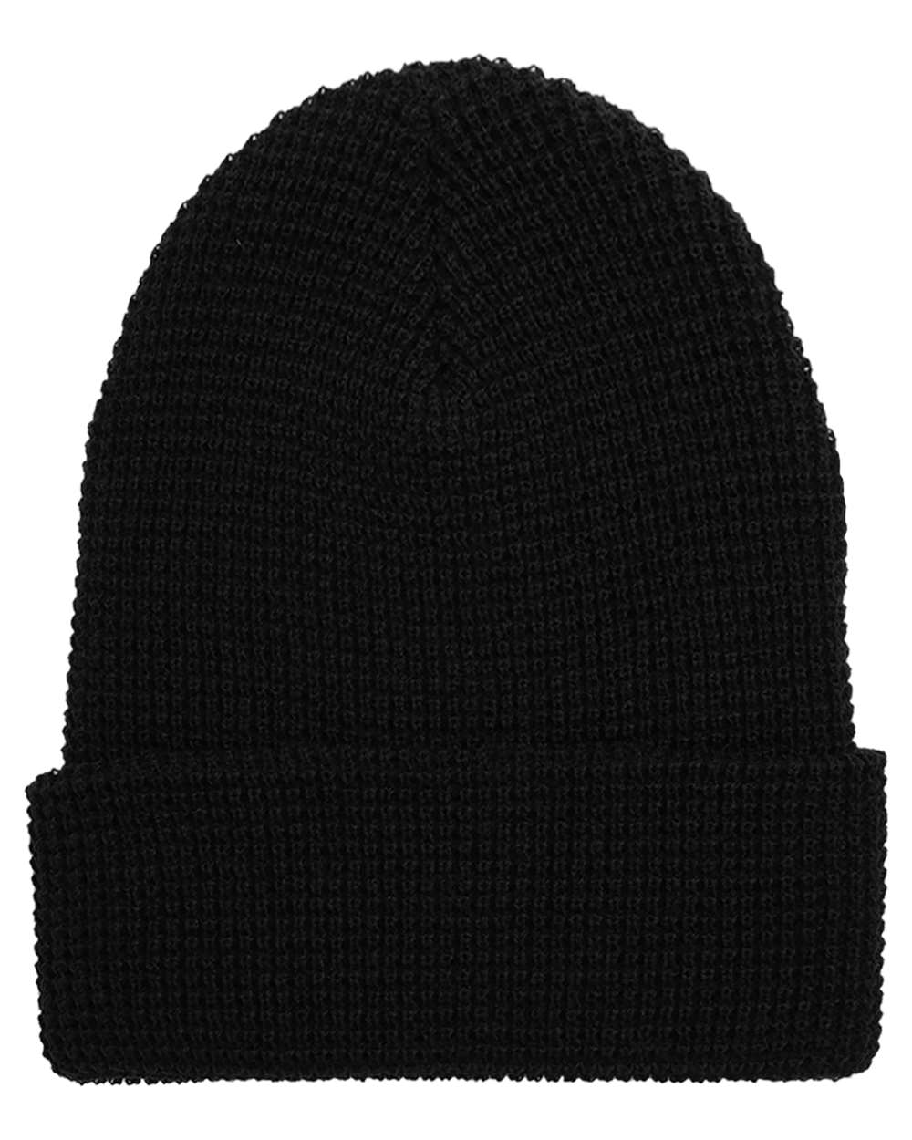 Front View of Black Waffle Cuffed Beanie - 2501KC