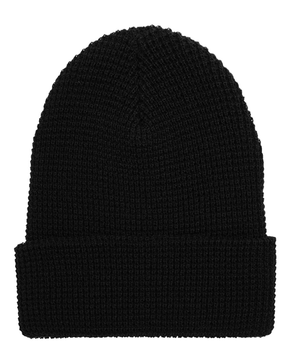 Front View of Black Waffle Cuffed Knit Beanie - 2501K
