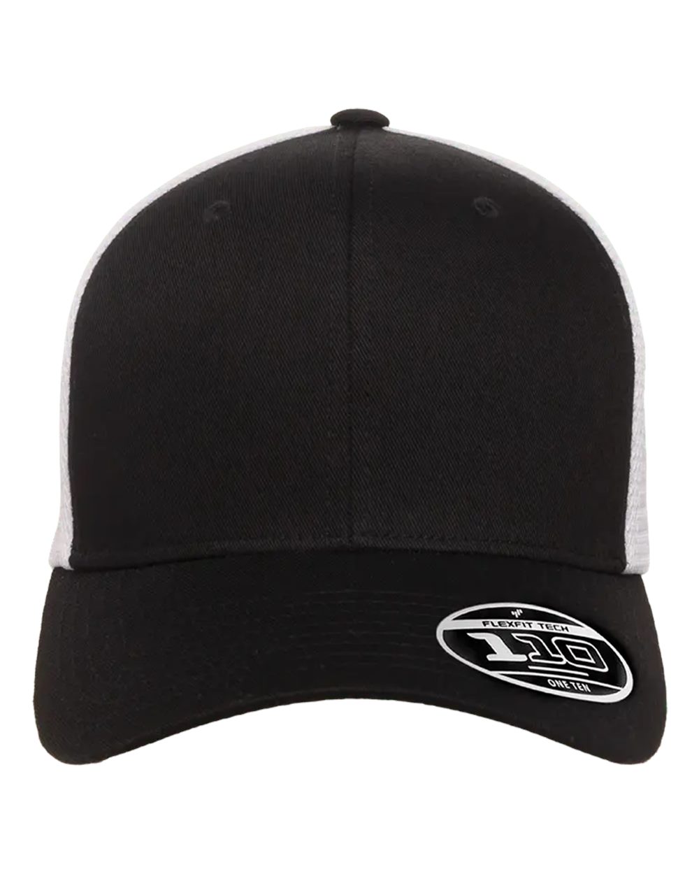 Front View of Black/ White 110® Mesh-Back Cap - 110M