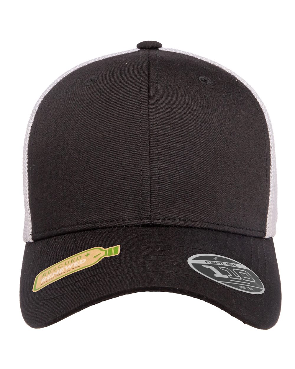 Front View of Black/ White 110® Recycled Mesh Cap - 110R