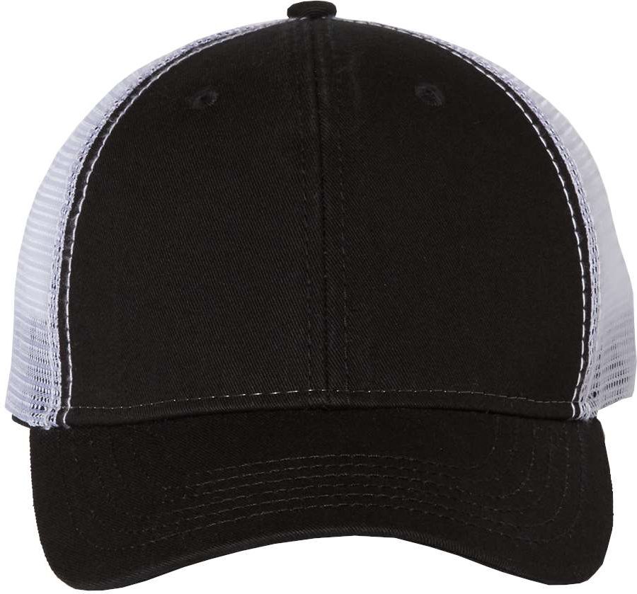 Front View of Black/ White Bio-Washed Trucker Cap - AH80