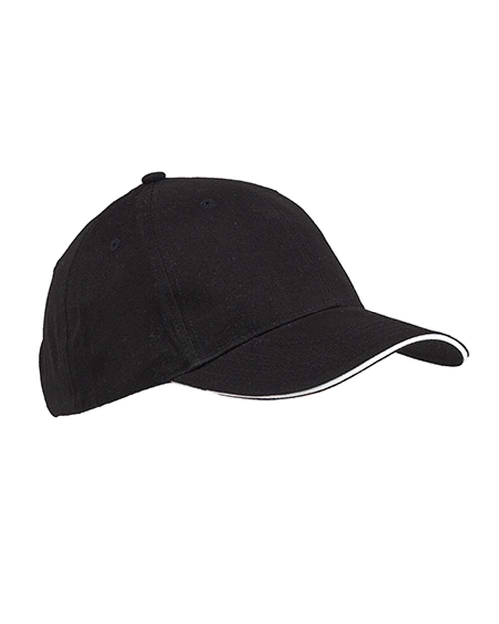Front View of Black/ White Brushed Twill Sandwich Cap - BX004 plain