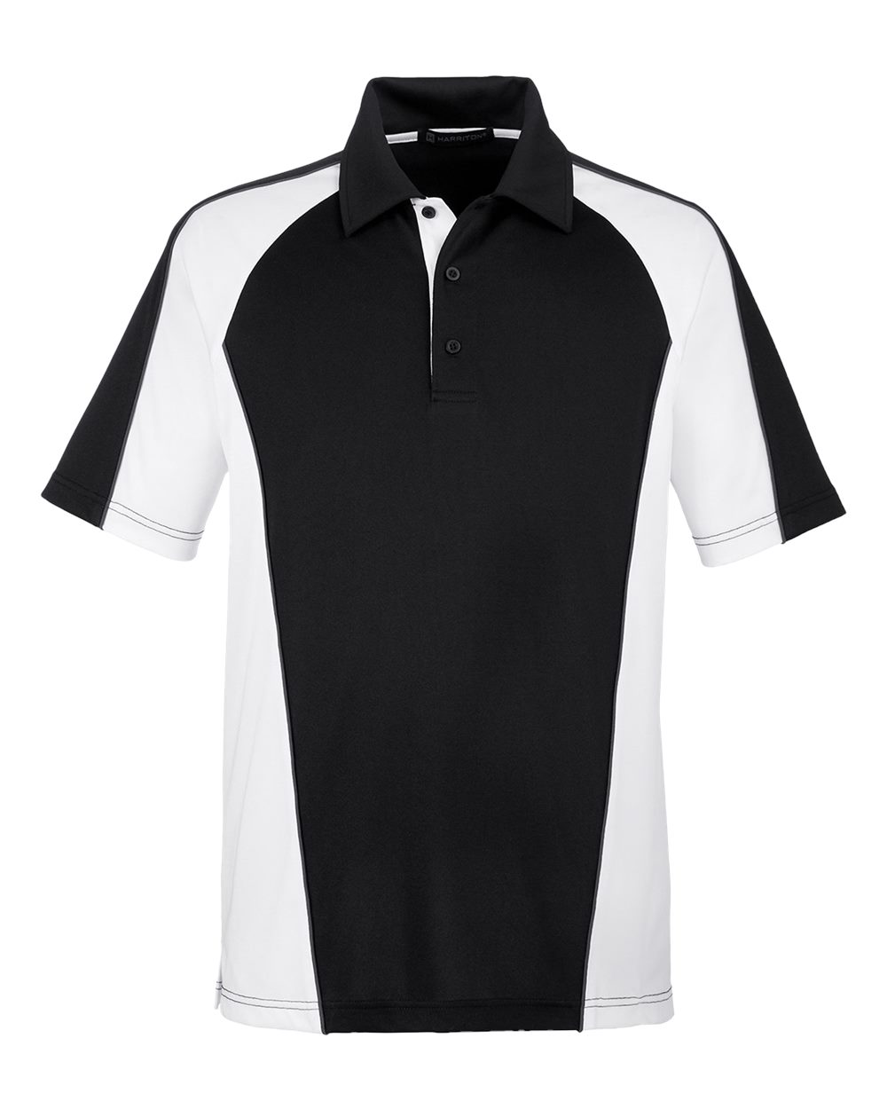 Front View of Black/ White/ Dark Charcoal Men's Advantage Snag Protection Plus IL Colorblock Polo - M385