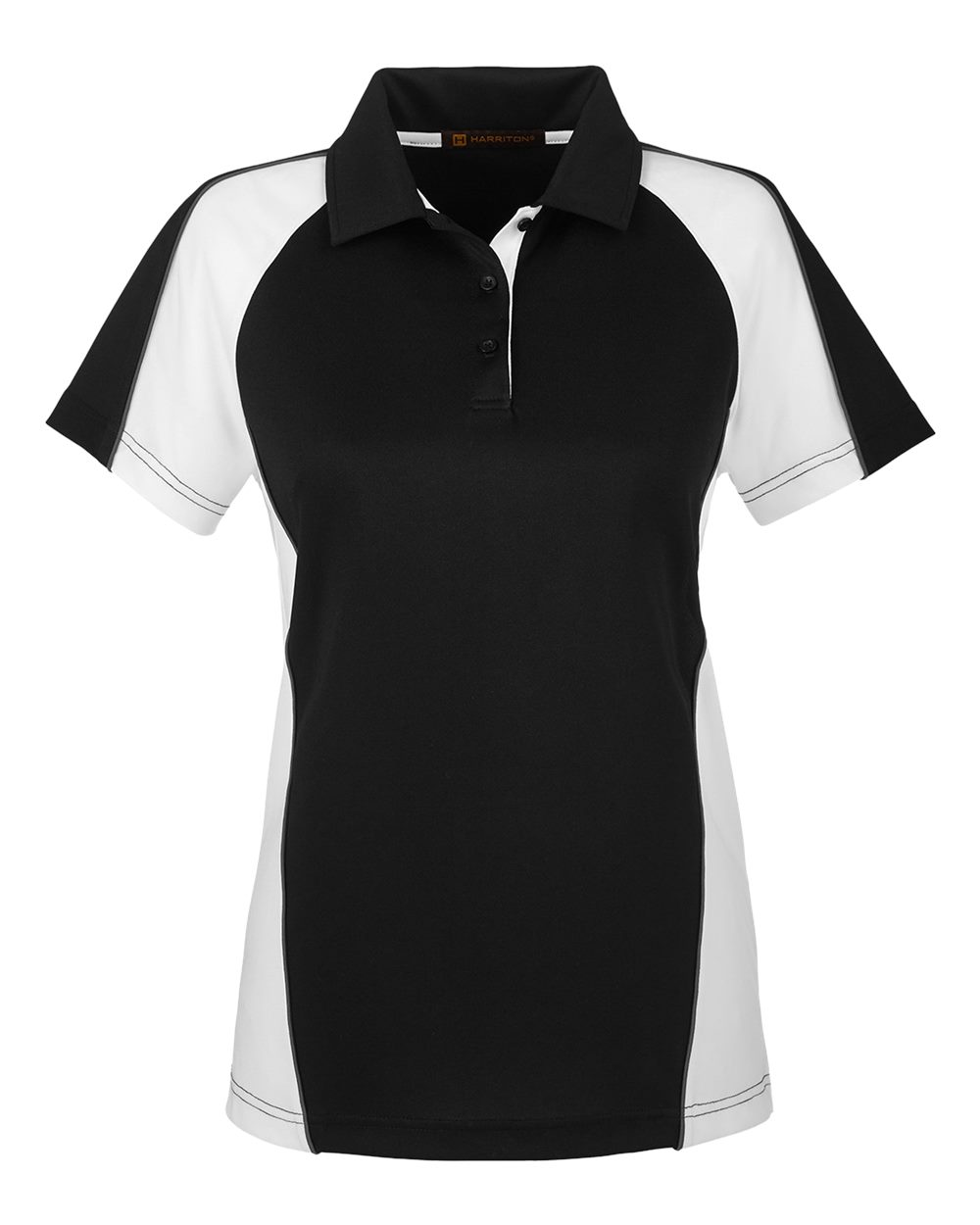 Front View of Black/ White/ Dark Charcoal Women's Advantage Snag Protection Plus IL Colorblock Polo - M385W