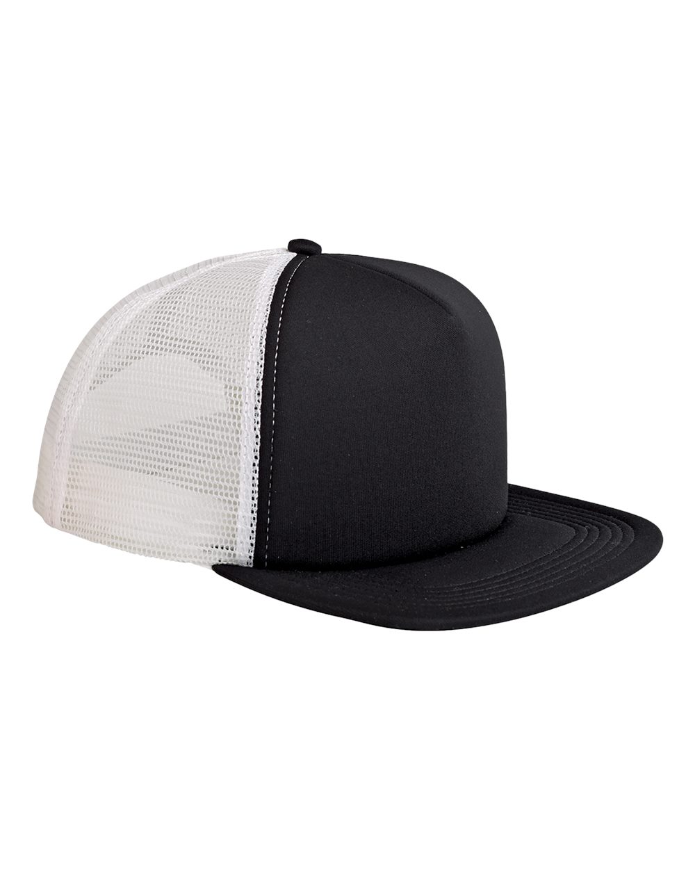 Front View of Black/ White Foam Front Trucker Cap - BX030 plain