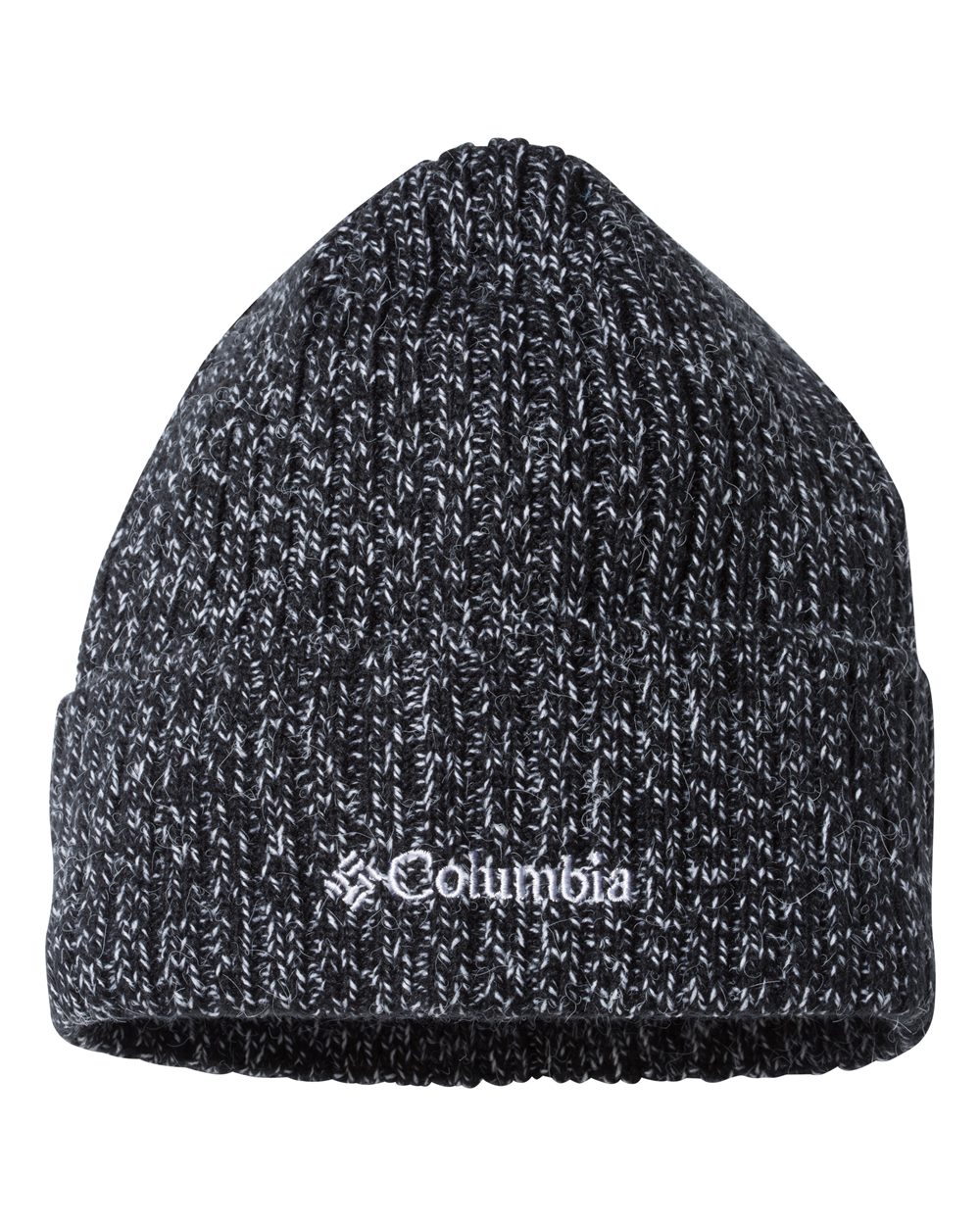 Front View of Black/ White Marled Watch Cap Cuffed Beanie - 146409