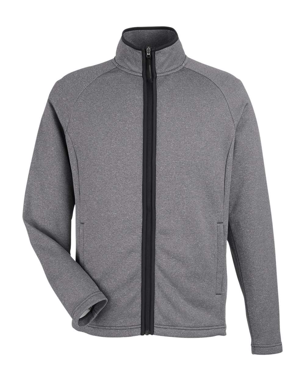 Front View of Black/ White Men's Venture Heathered Stripe Full-Zip - CE72