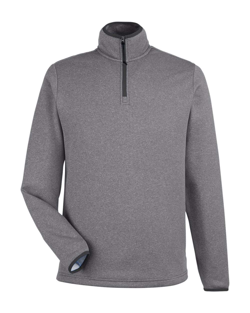 Front View of Black/ White Men's Venture Heathered Stripe Quarter-Zip Pullover - CE73
