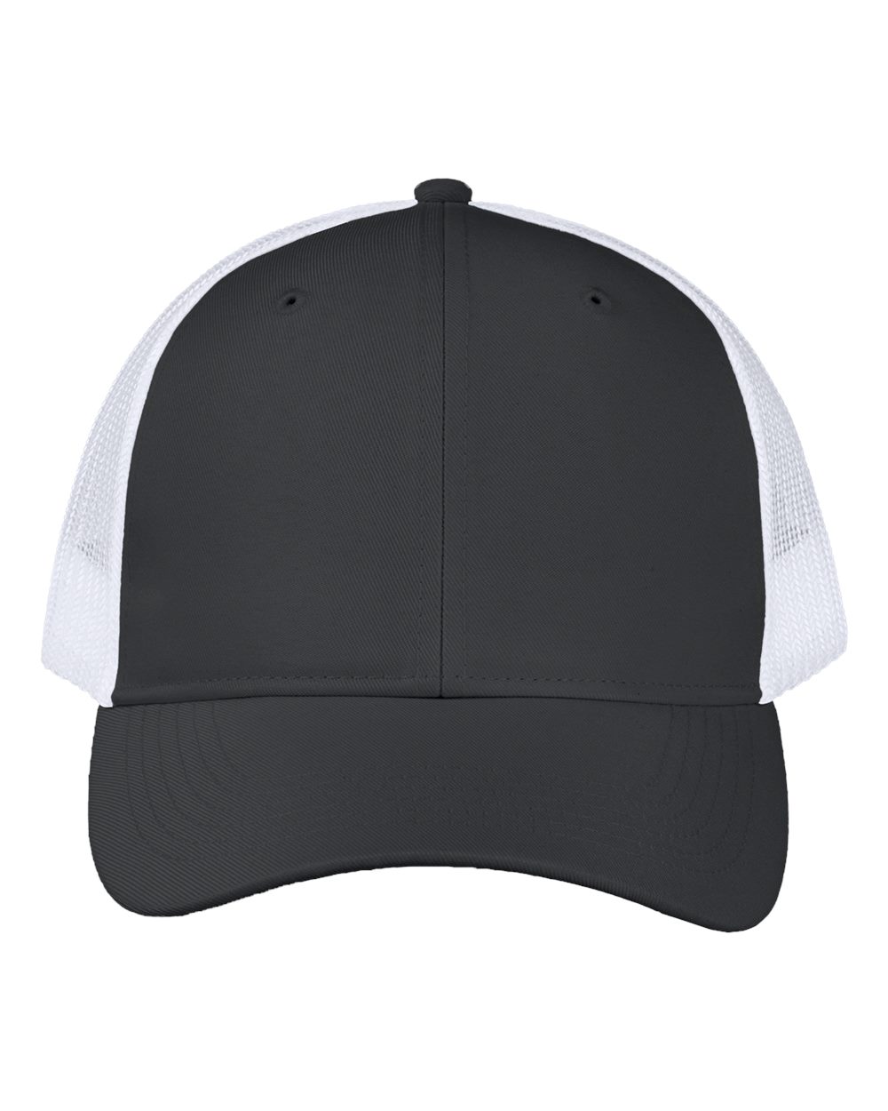 Front View of Black/ White Poly Twill Trucker Cap - VC955 plain