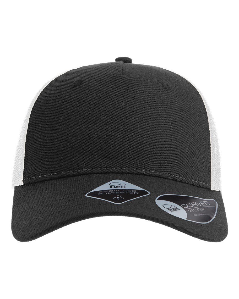 Front View of Black/ White Sustainable Five-Panel Trucker Cap - ZION