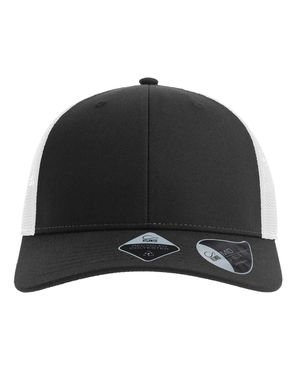 Front View of Black/ White Sustainable Trucker Cap - BRYCE