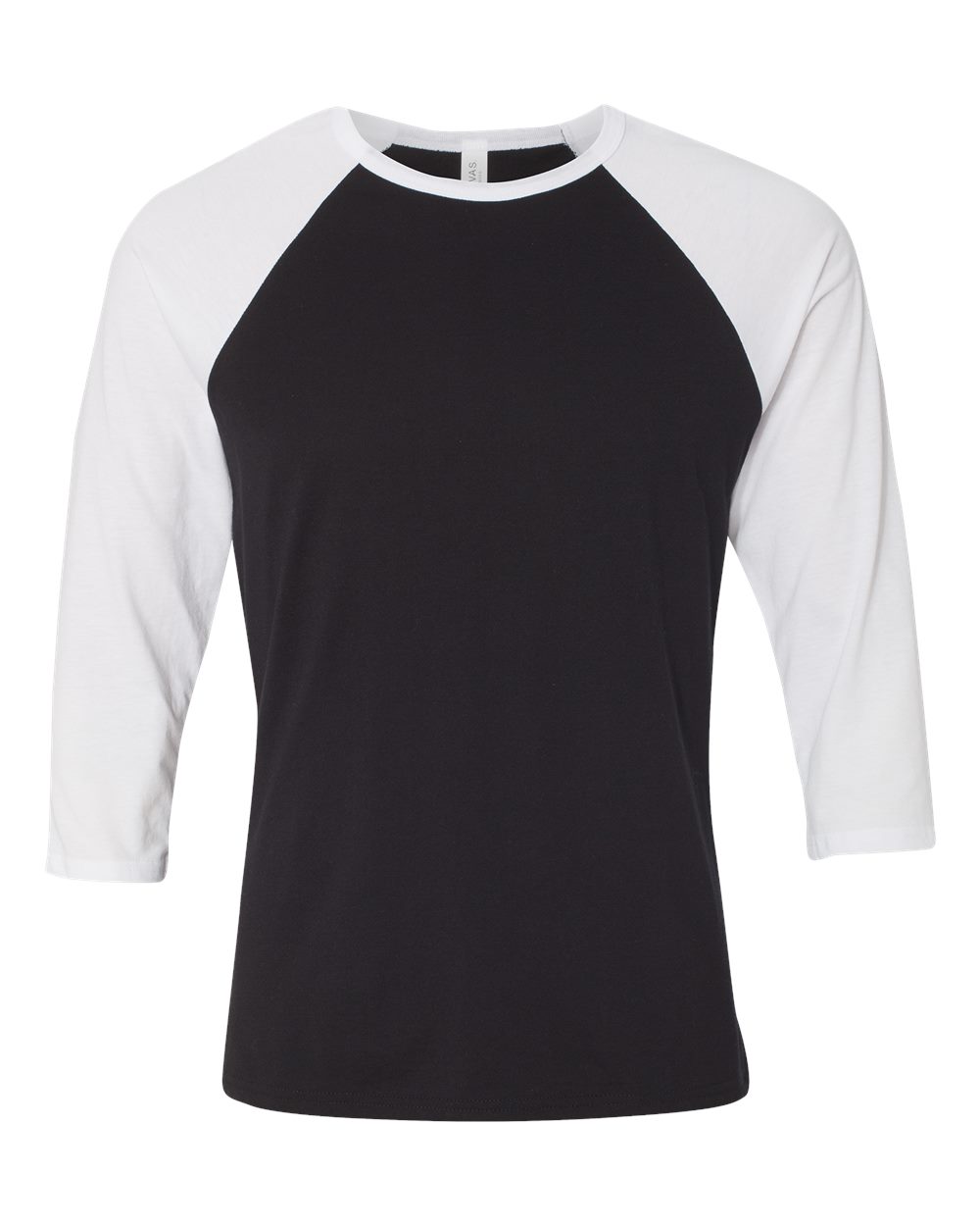 Front View of Black/ White Three-Quarter Sleeve Baseball Tee - 3200