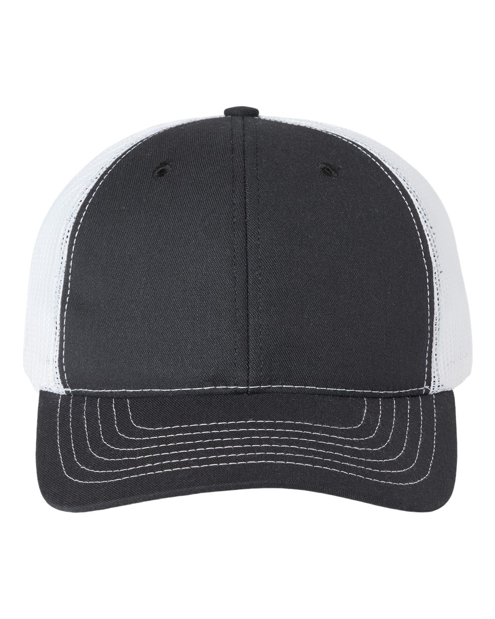 Front View of Black/ White USA-Made Trucker Cap - USA100
