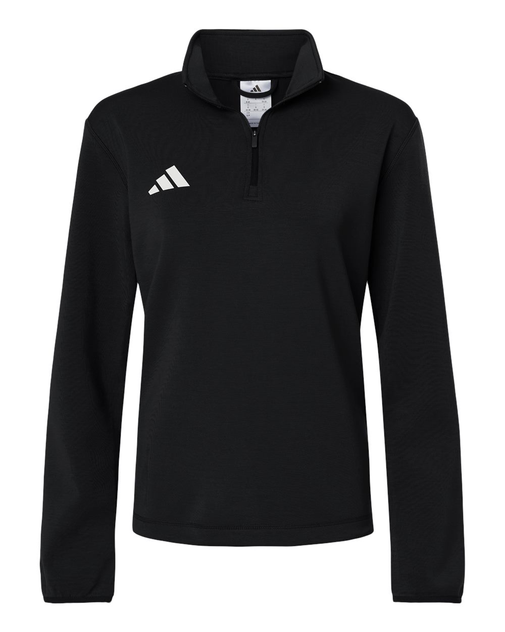 Front View of Black/ White Women's 3-Stripes Quarter-Zip Pullover - AT401 plain