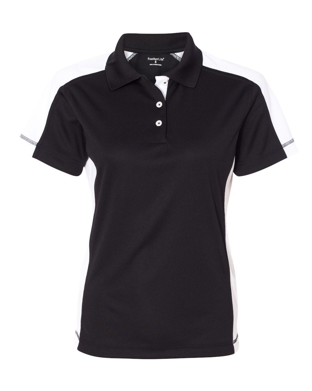 Front View of Black/ White Women&#39;s Colorblocked Moisture Free Mesh Polo - 5465