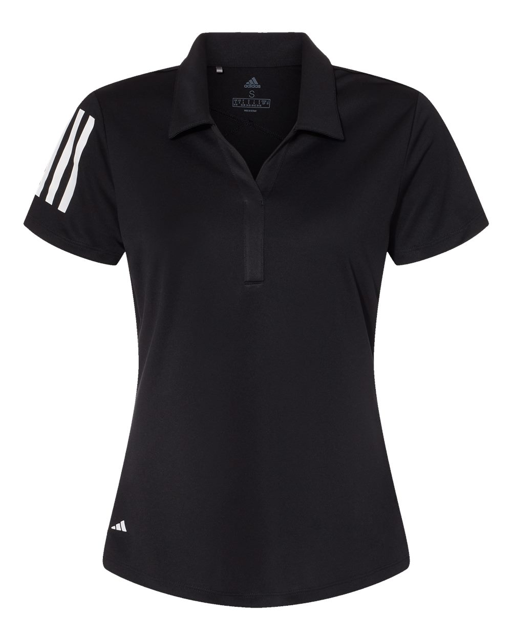 Front View of Black/ White Women's Floating 3-Stripes Polo - A481