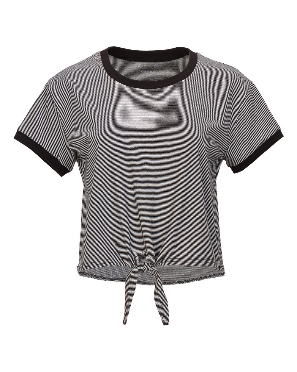 Front View of Black/ White Women's Striped Tie Front T-Shirt - BW2107