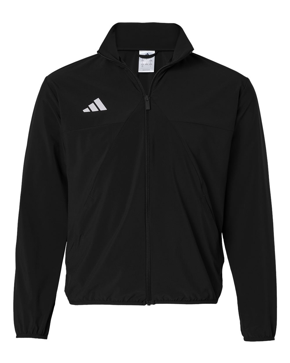 Front View of Black/ White Women's TIRO Woven Full-Zip Track Jacket - AT501 plain