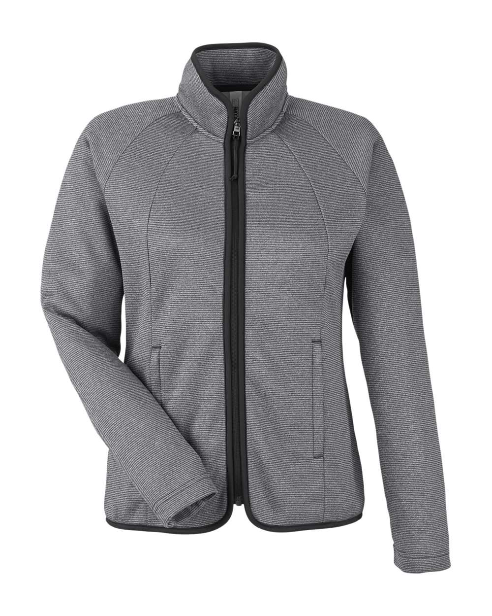 Front View of Black/ White Women's Venture Heathered Stripe Full-Zip - CE72W