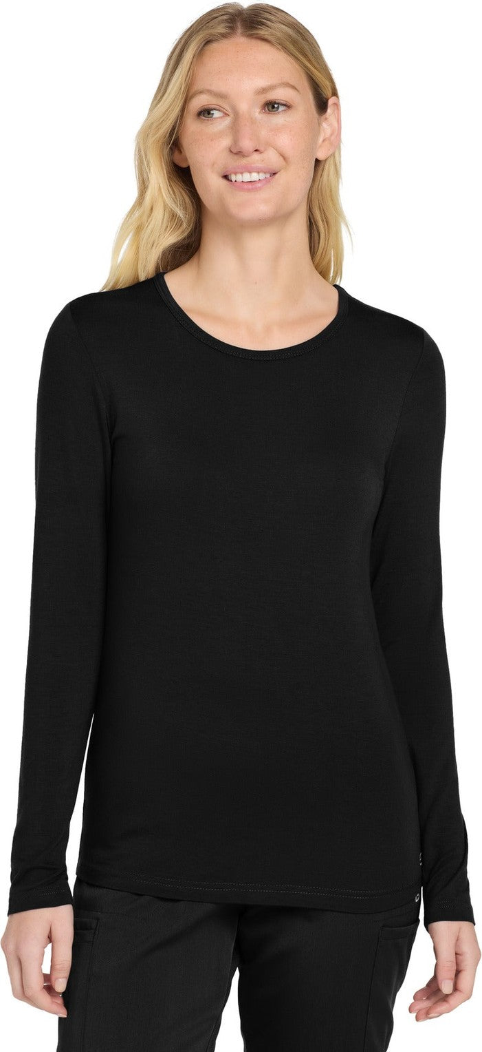 Front View of Black Wink Women's Long Sleeve Layer Tee WW4029