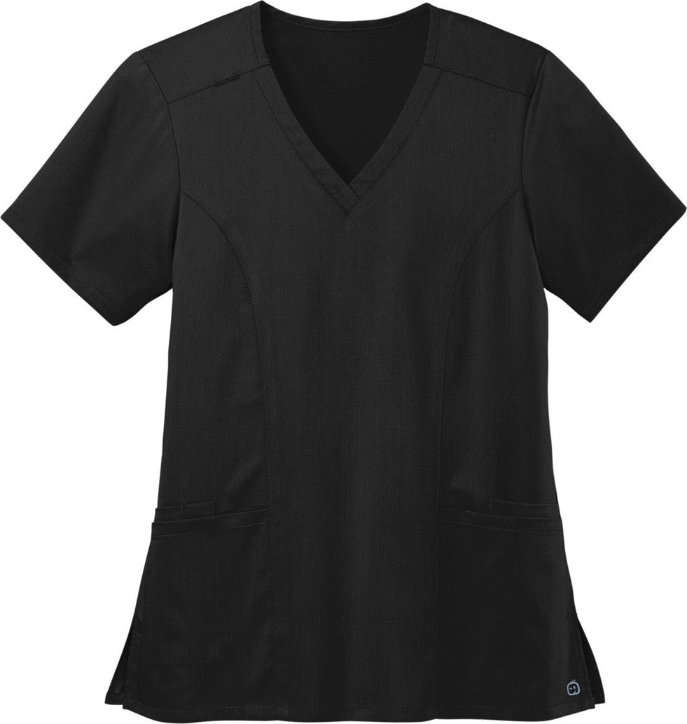 Front View of Black Wink Women's Premiere Flex V-Neck Top WW4168