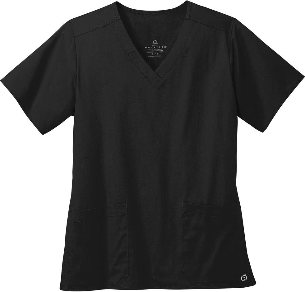 Front View of Black Wink Women's WorkFlex V-Neck Top WW4560