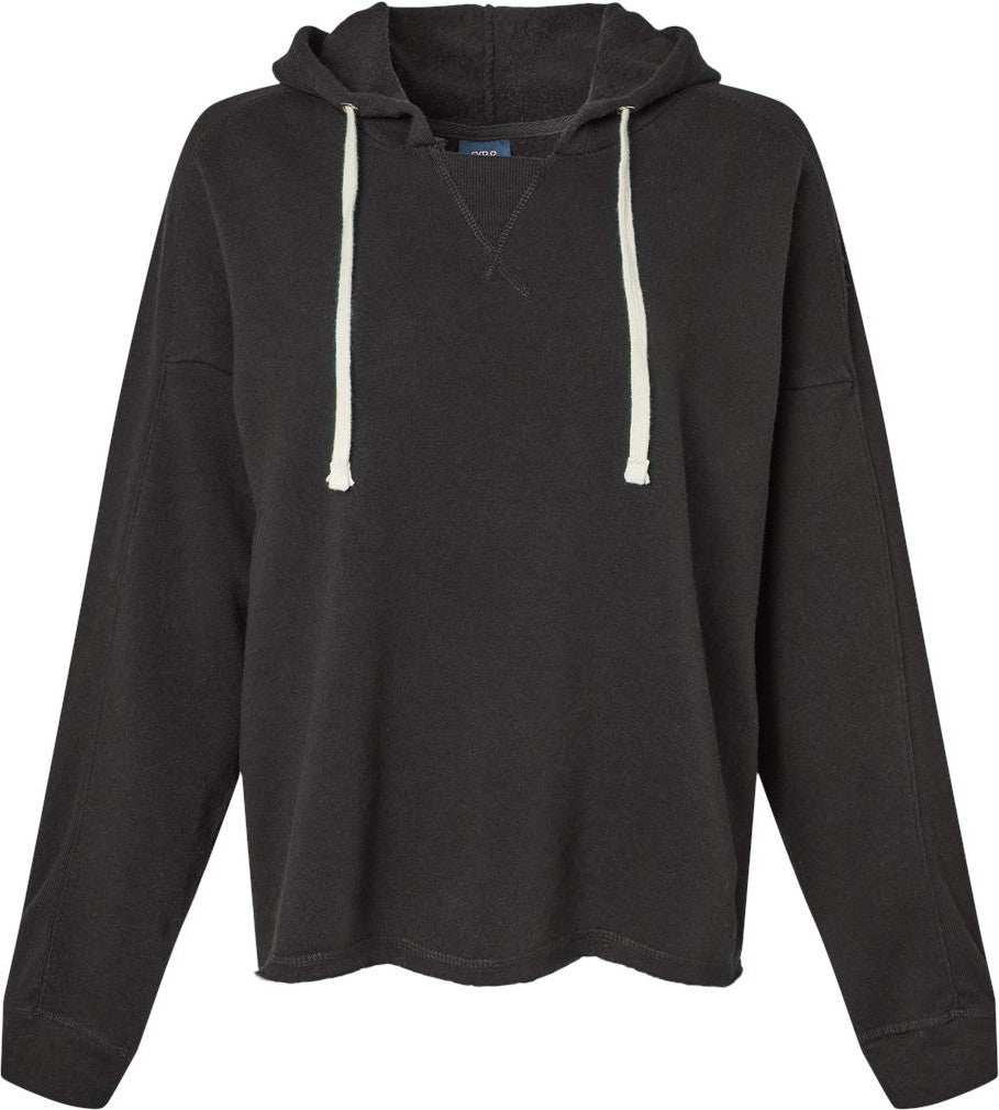 Front View of Black Women's Angel Fleece Crop Hooded Sweatshirt - W23101