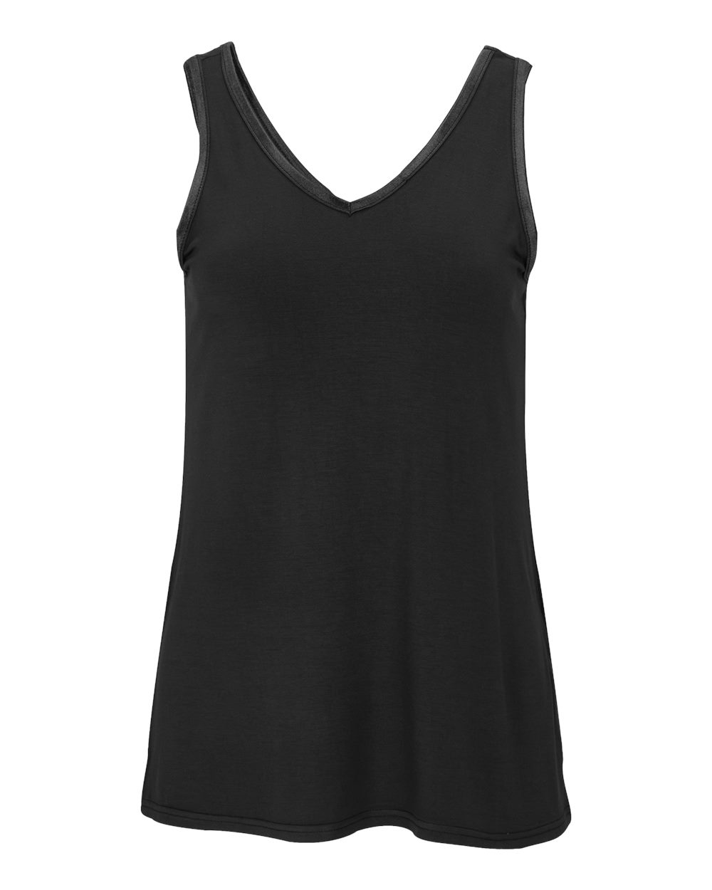 Front View of Black Women&#39;s Bamboo V-Neck Tank Top - BW2504