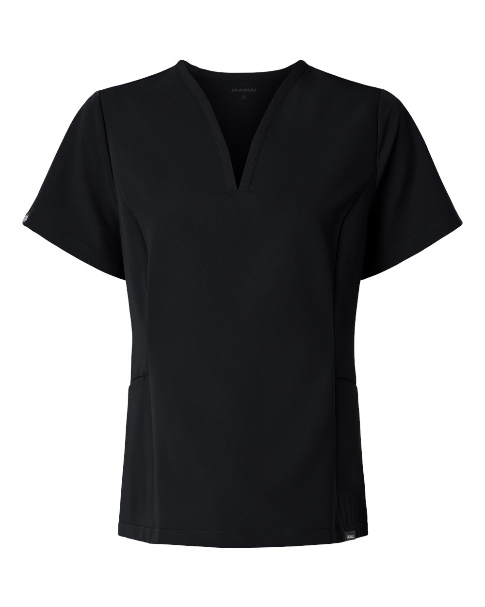 Front View of Black Women's Calix Fit & Flare Scrub V-Neck Top - W10003