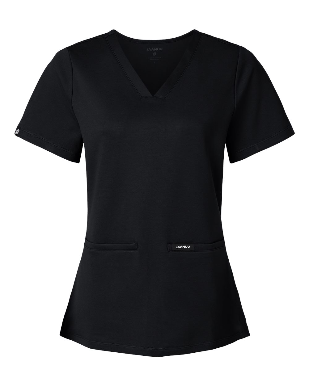 Front View of Black Women&#39;s Cesi Ultrasoft Scrub V-Neck Top - W30003