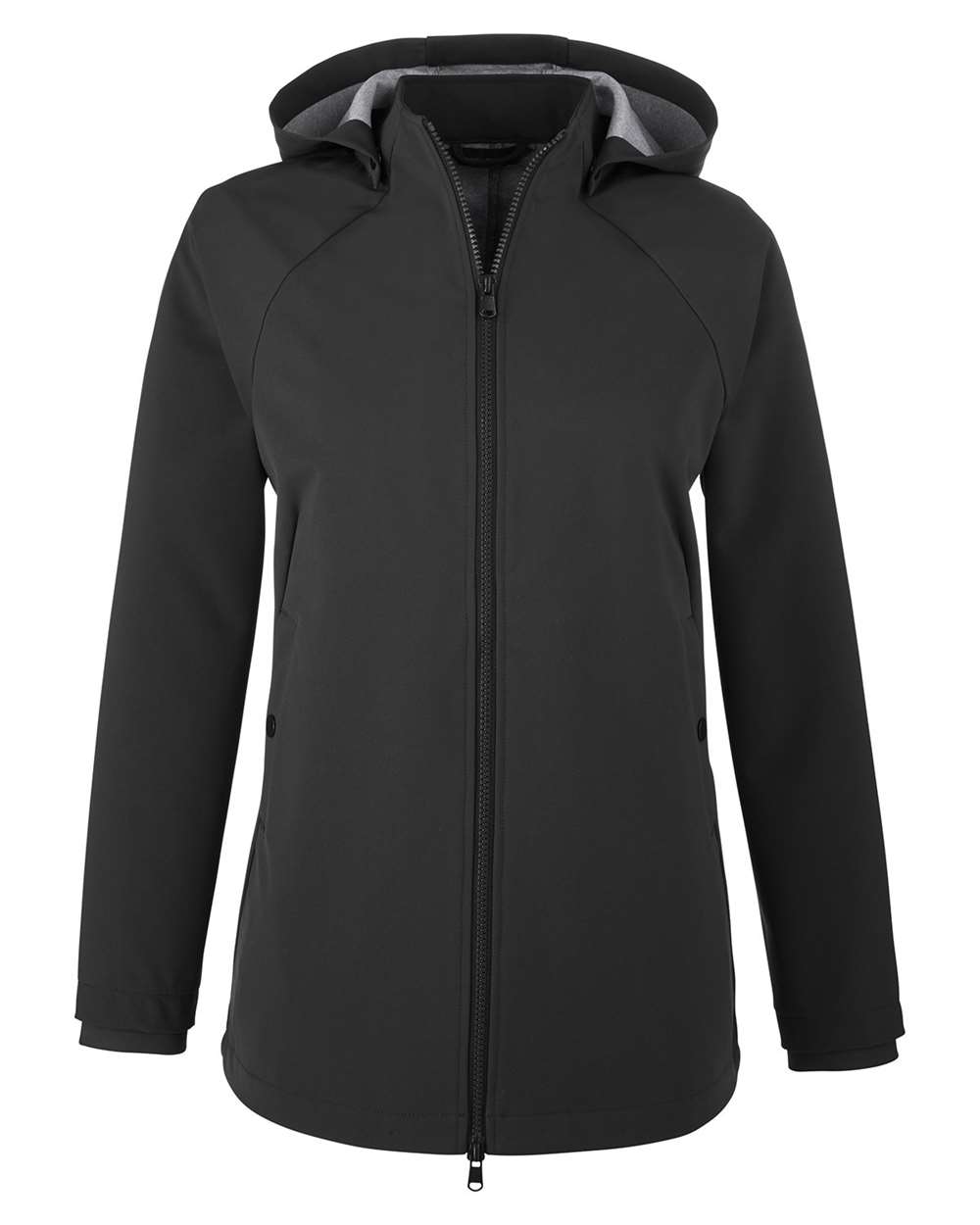Front View of Black Women&#39;s City Hybrid Soft Shell Hooded Jacket - NE718W