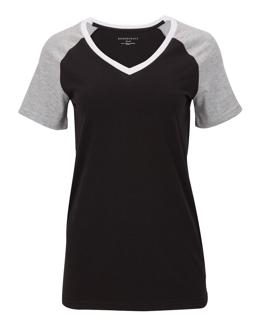 Front View of Black Women's Colorblocked V-Neck T-Shirt - BW2204