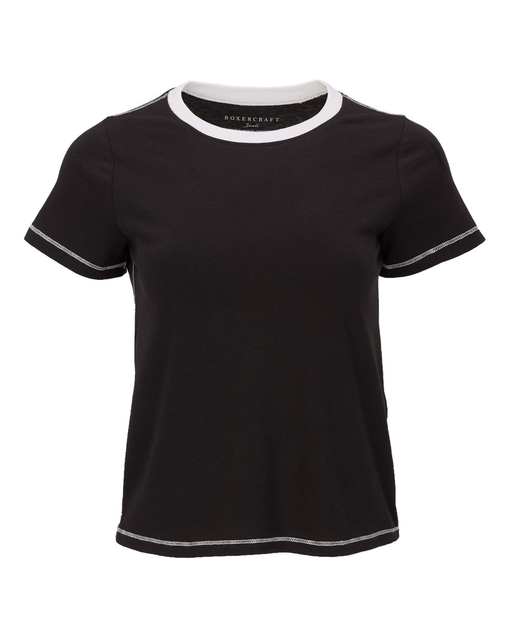 Front View of Black Women's Contrast Stitch Baby Tee - BW2106
