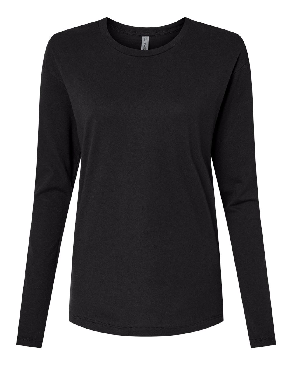 Front View of Black Women's Cotton Relaxed Long Sleeve T-Shirt - 3911
