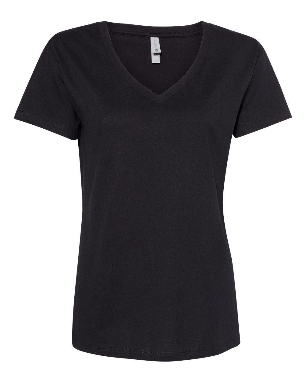Front View of Black Women’s Cotton V-Neck T-Shirt - 3940