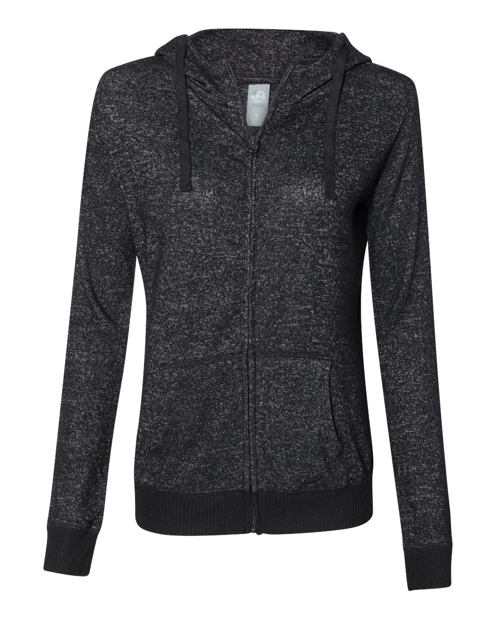 Front View of Black Women’s Cozy Jersey Hooded Full-Zip - 8656