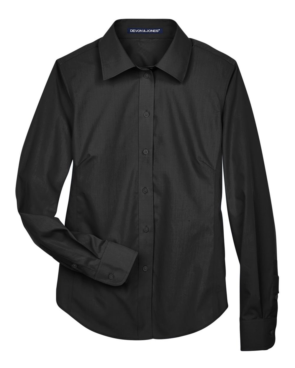 Front View of Black Women's Crown Collection® Broadcloth Woven Dress Shirt - D620W