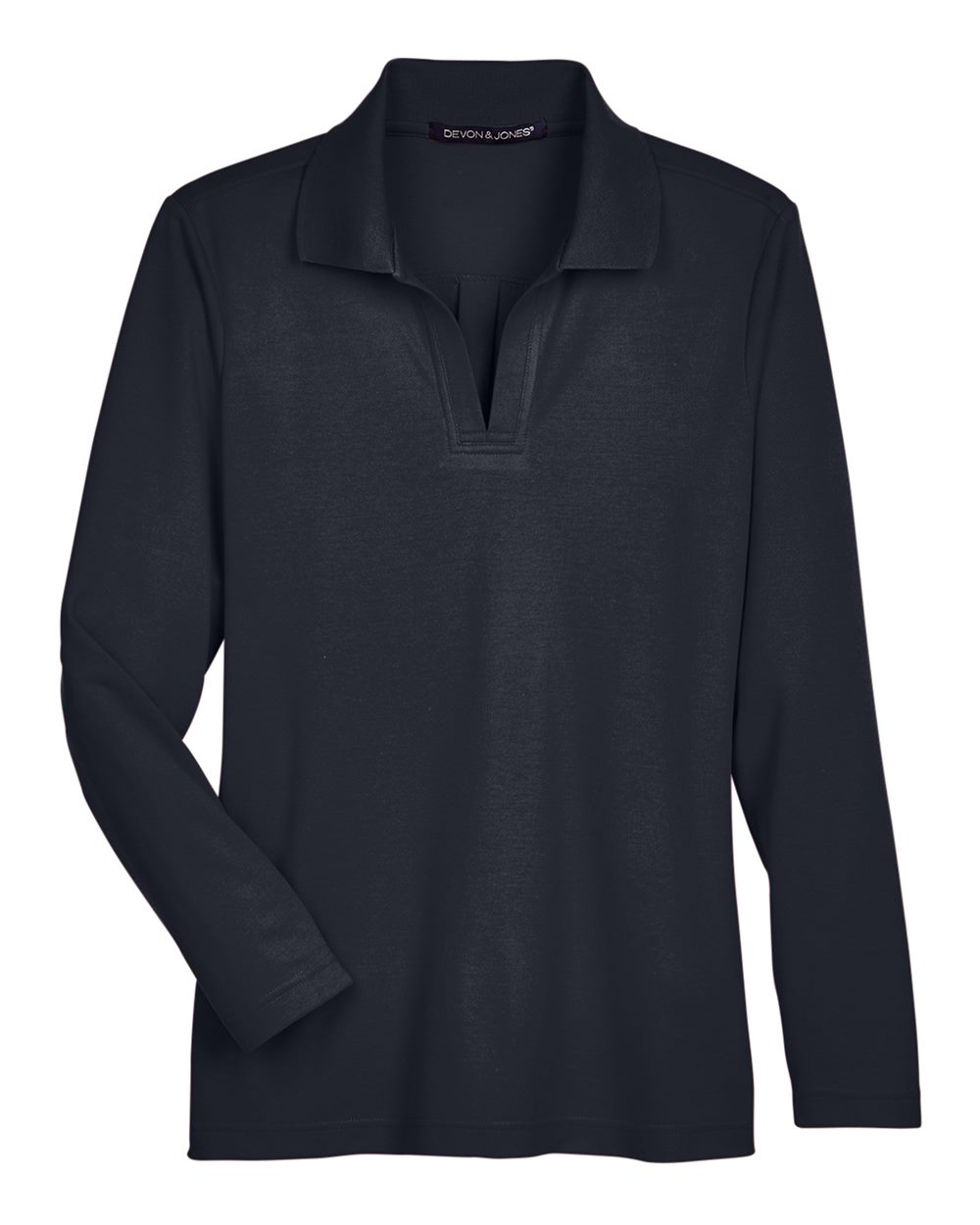 Front View of Black Women's CrownLux Performance® Plaited Long Sleeve Polo - DG20LW