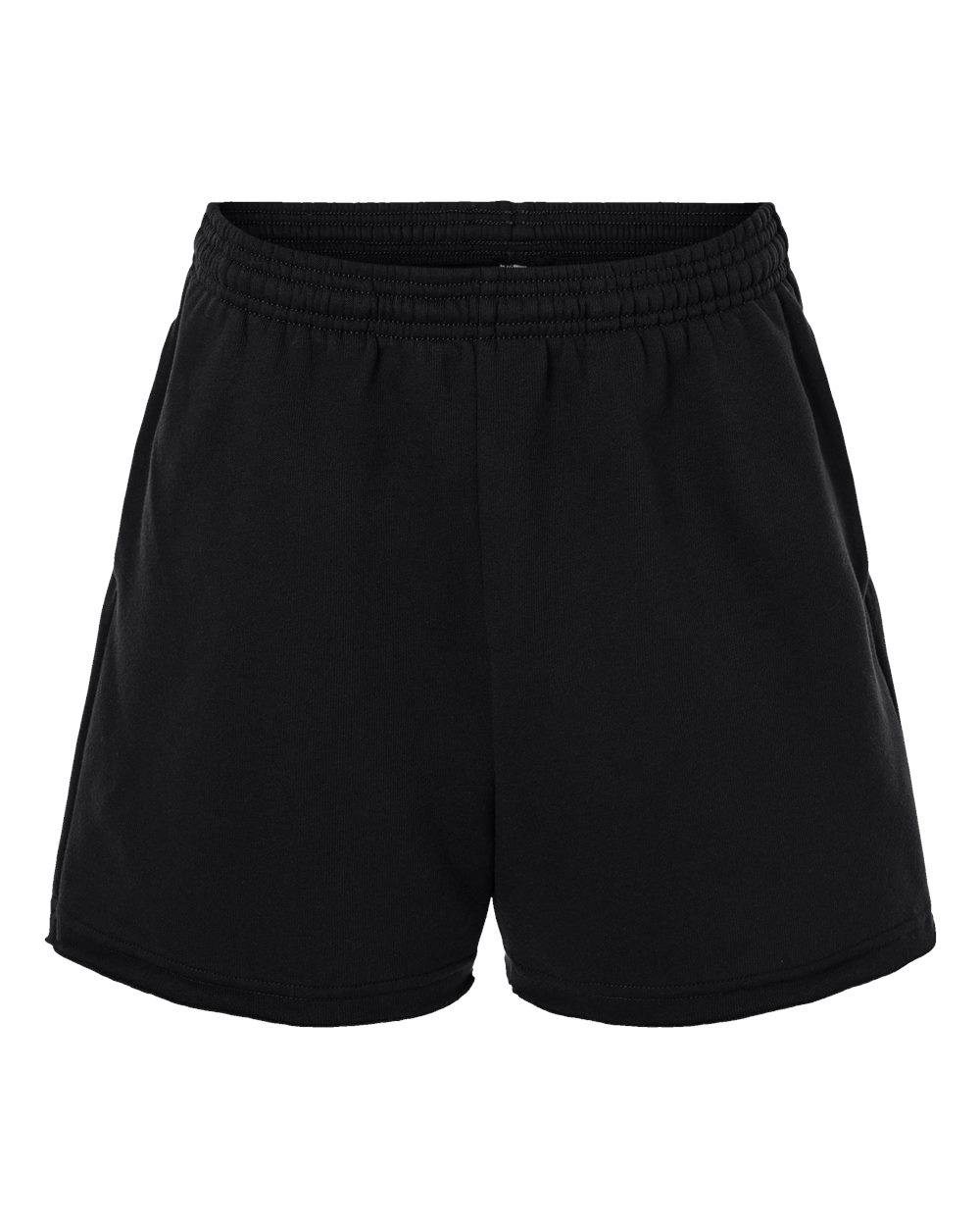 Front View of Black Women's Cutoff Fleece Shorts - 3787