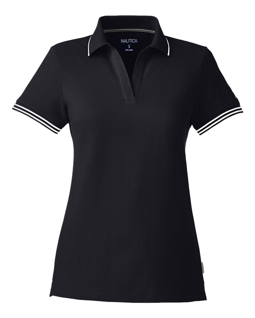 Front View of Black Women's Deck Polo - N17168