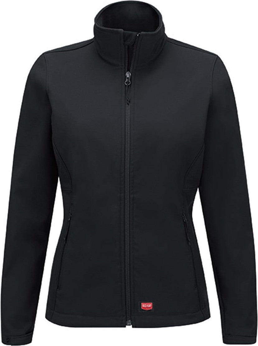 Front View of Black Women's Deluxe Soft Shell Jacket - JP67