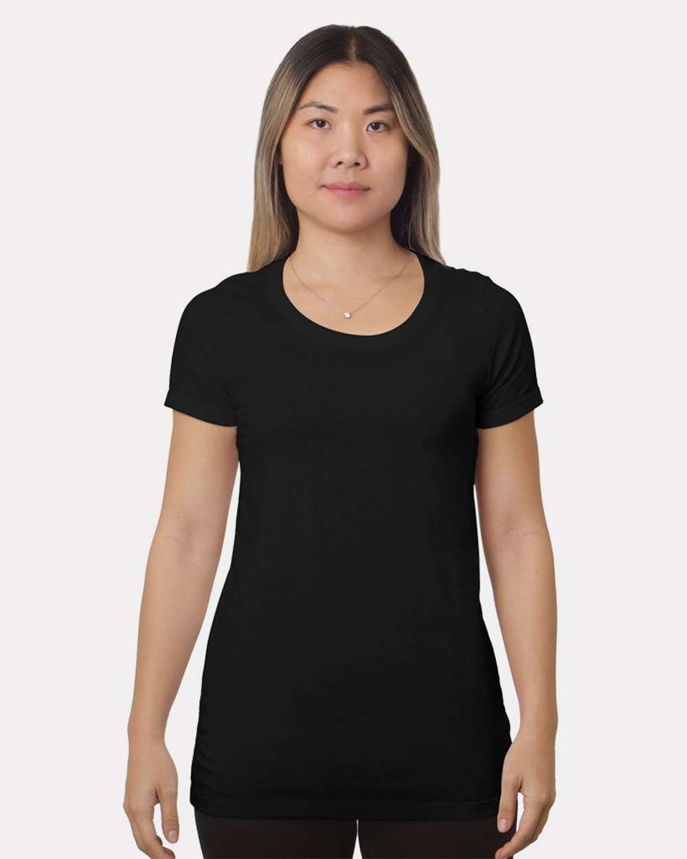 Front View of Black Women's Fine Jersey T-Shirt - 9625