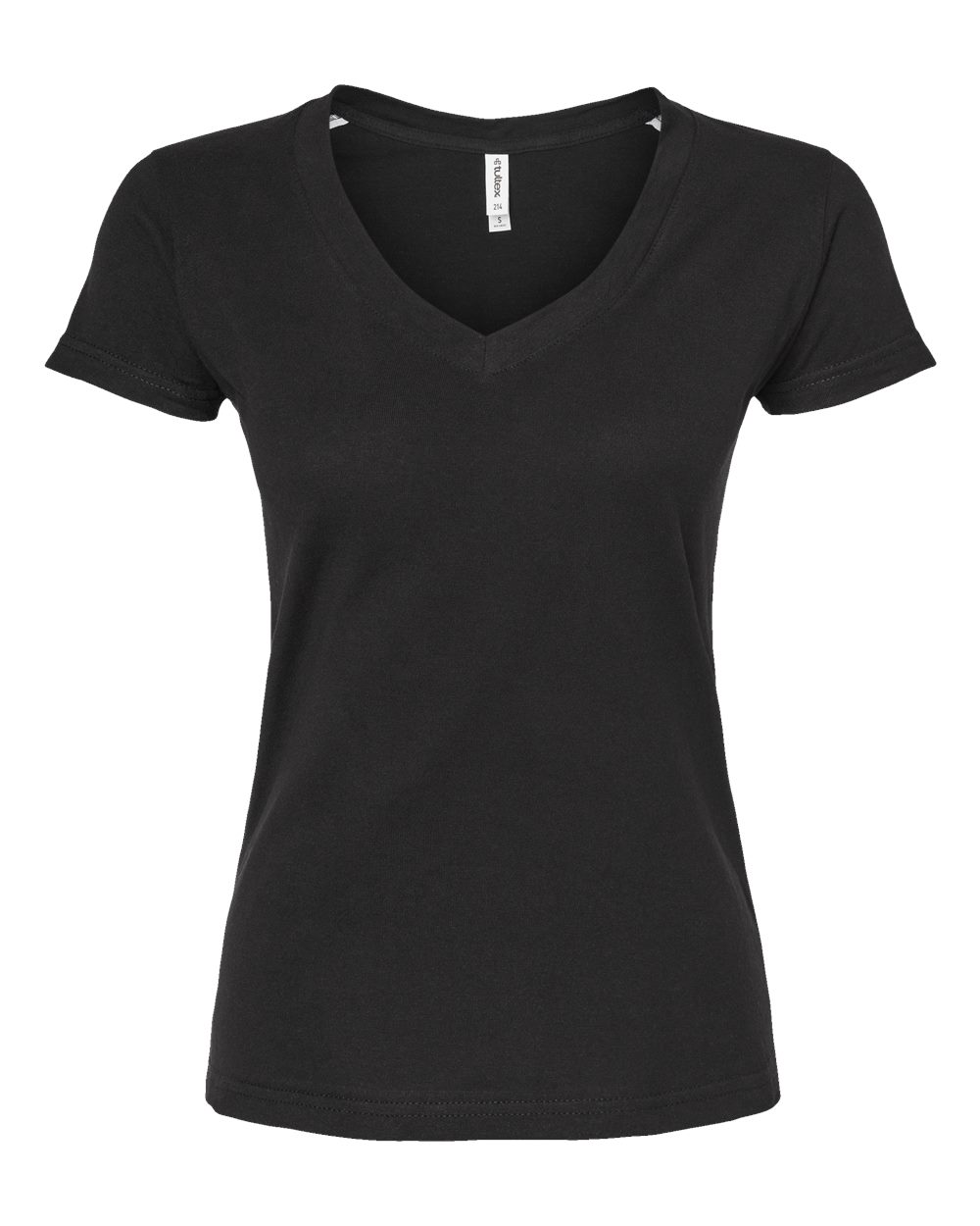 Front View of Black Women's Fine Jersey V-Neck T-Shirt - 214