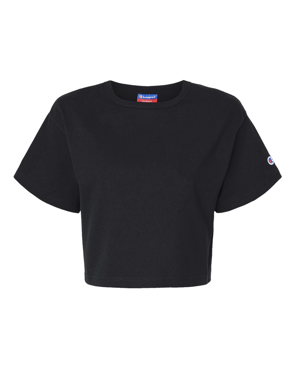 Front View of Black Women's Heritage Jersey Crop T-Shirt - T453W
