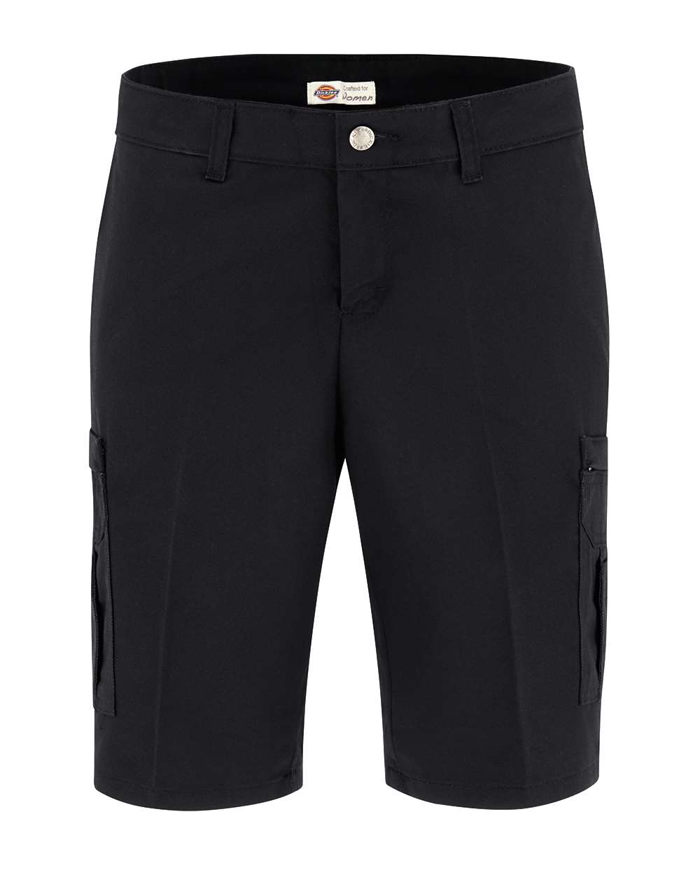 Front View of Black Women's Industrial Cotton Cargo Shorts - FR33