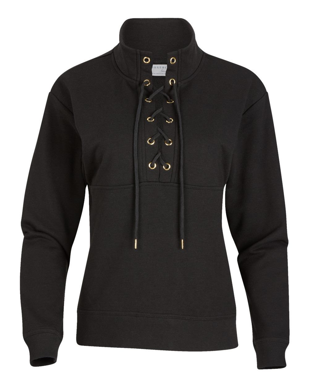 Front View of Black Women's Lace Up Pullover - BW5401