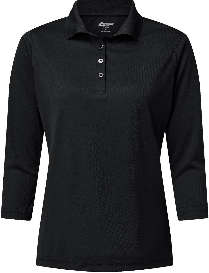 Front View of Black Women's Lady Palm Three-Quarter Sleeve Polo - 120