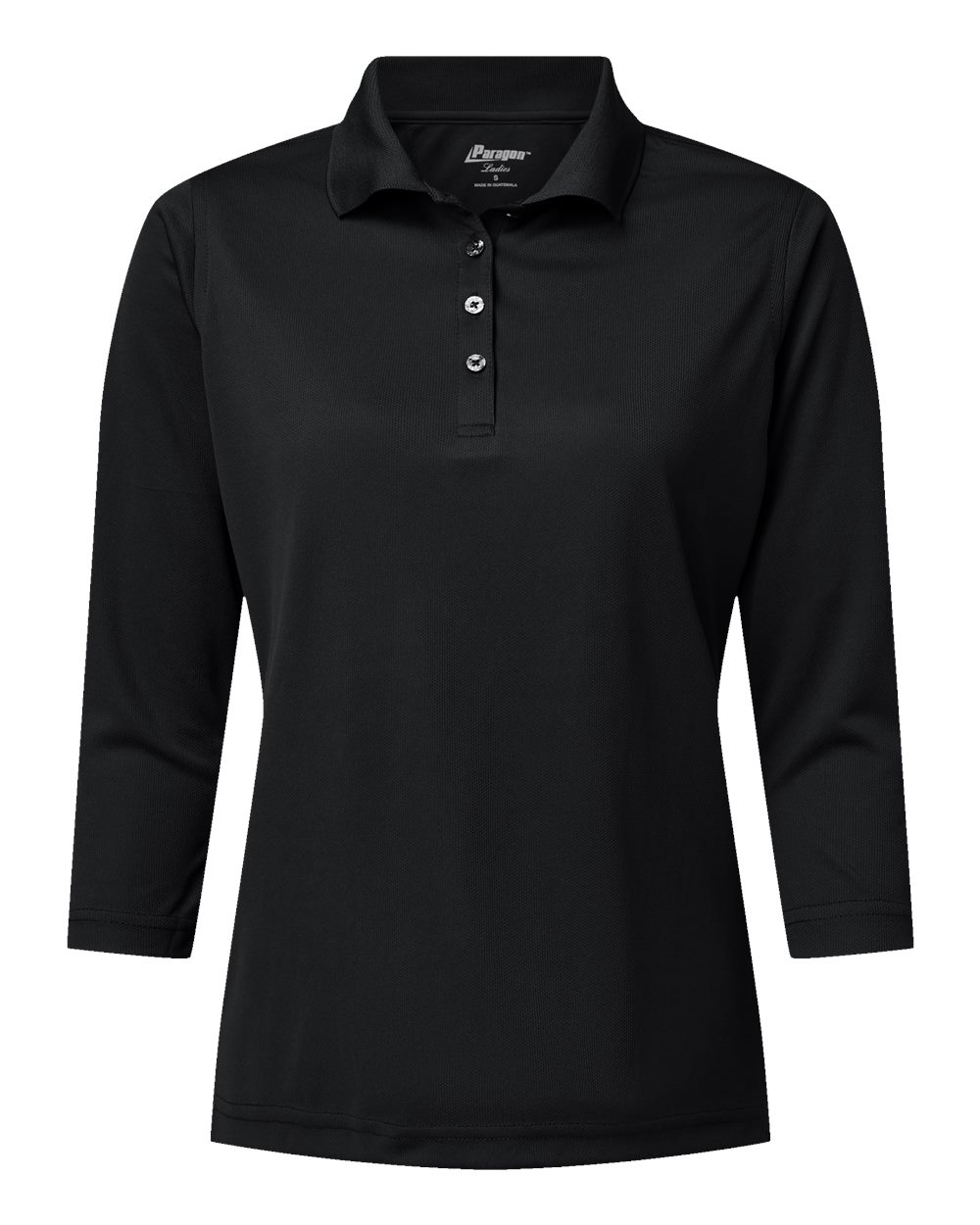 Front View of Black Women's Lady Palm Three-Quarter Sleeve Polo - 120