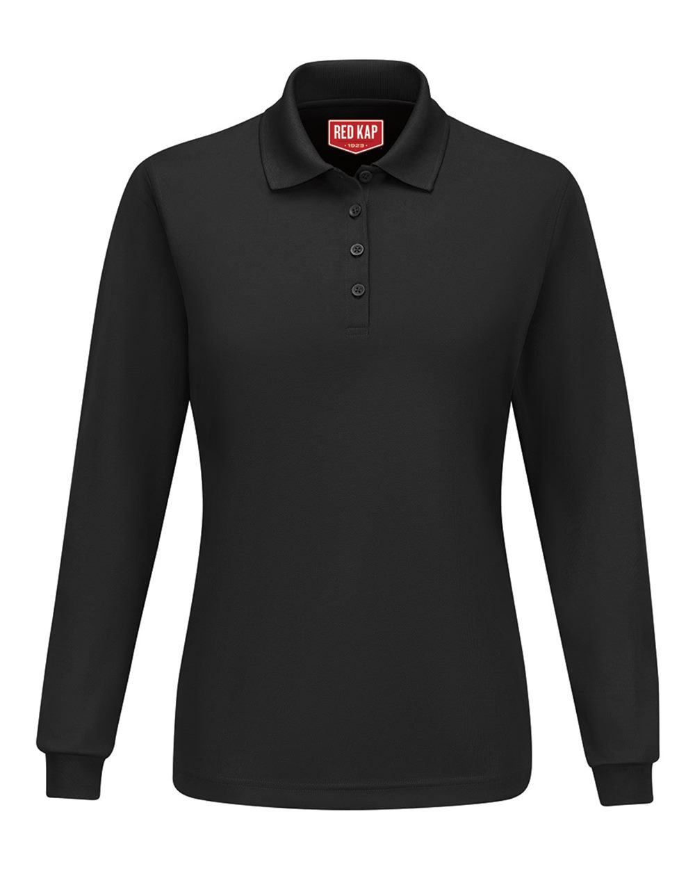 Front View of Black Women's Long Sleeve Performance Knit Polo - SK7L